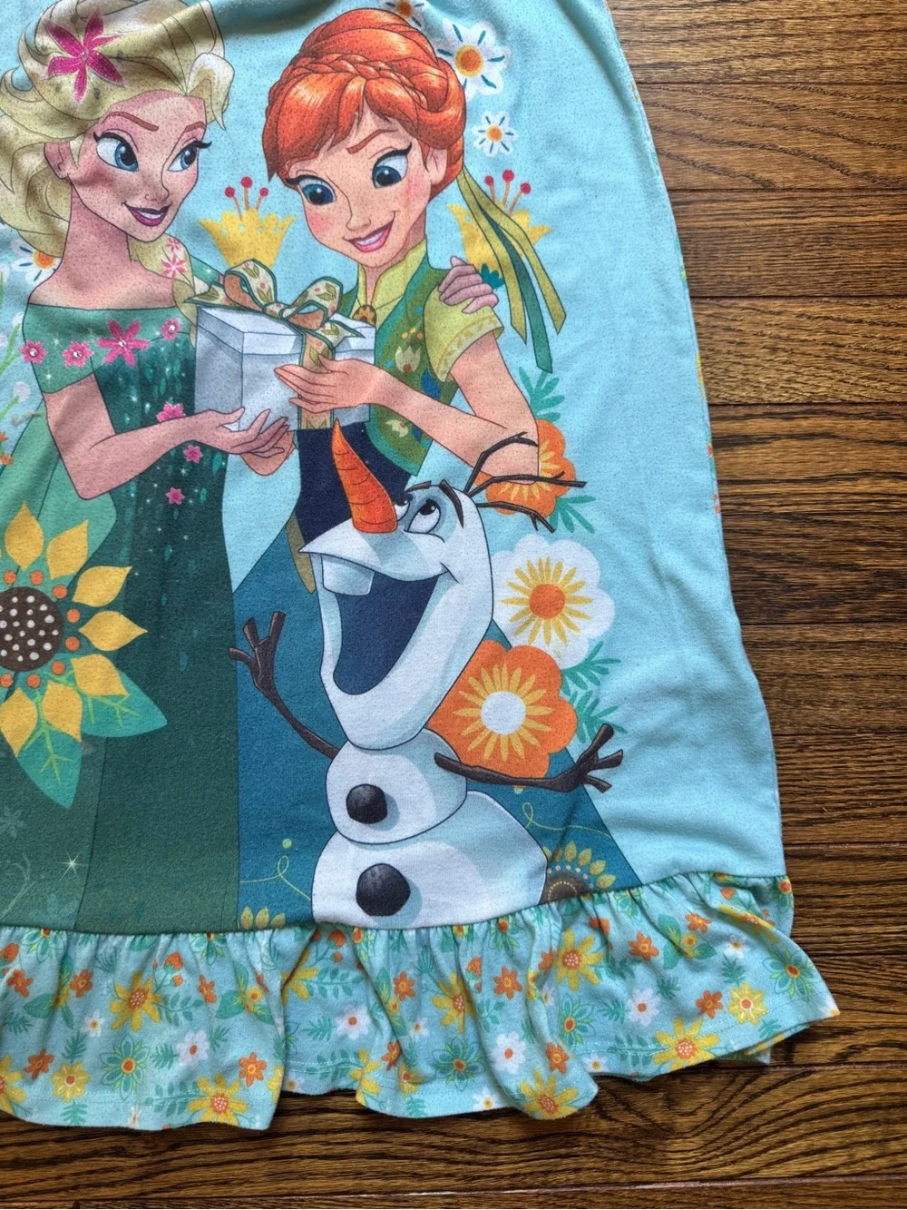 Disney Light Blue Girls Tank Nightgown with Elsa, Anna & Olaf Floral Print - Picture 2 of 4